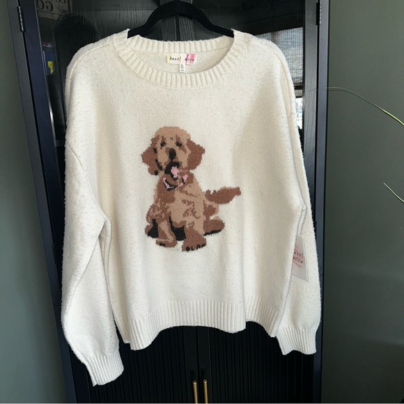 NWT Hazel Moon Women's Cream Sweater with Dog Design Sz XL - Picture 2 of 11